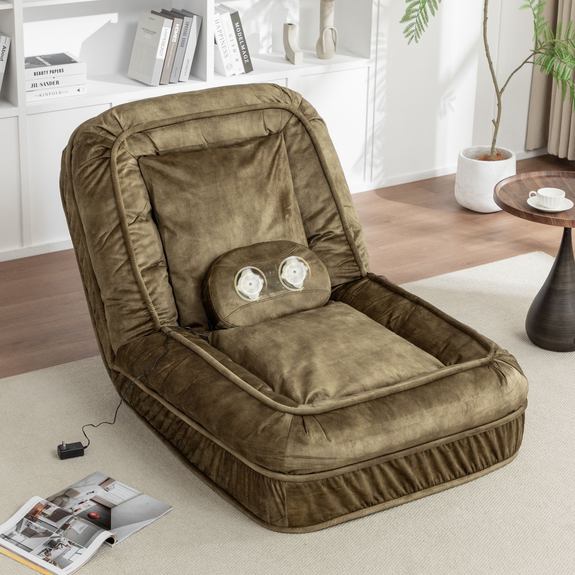 Upholstered Human Dog Bed And Pets, Bean Bag Floor Sofa With Massage Pillow, 5 Adjustable Positions &amp; 2 Soft Pillows