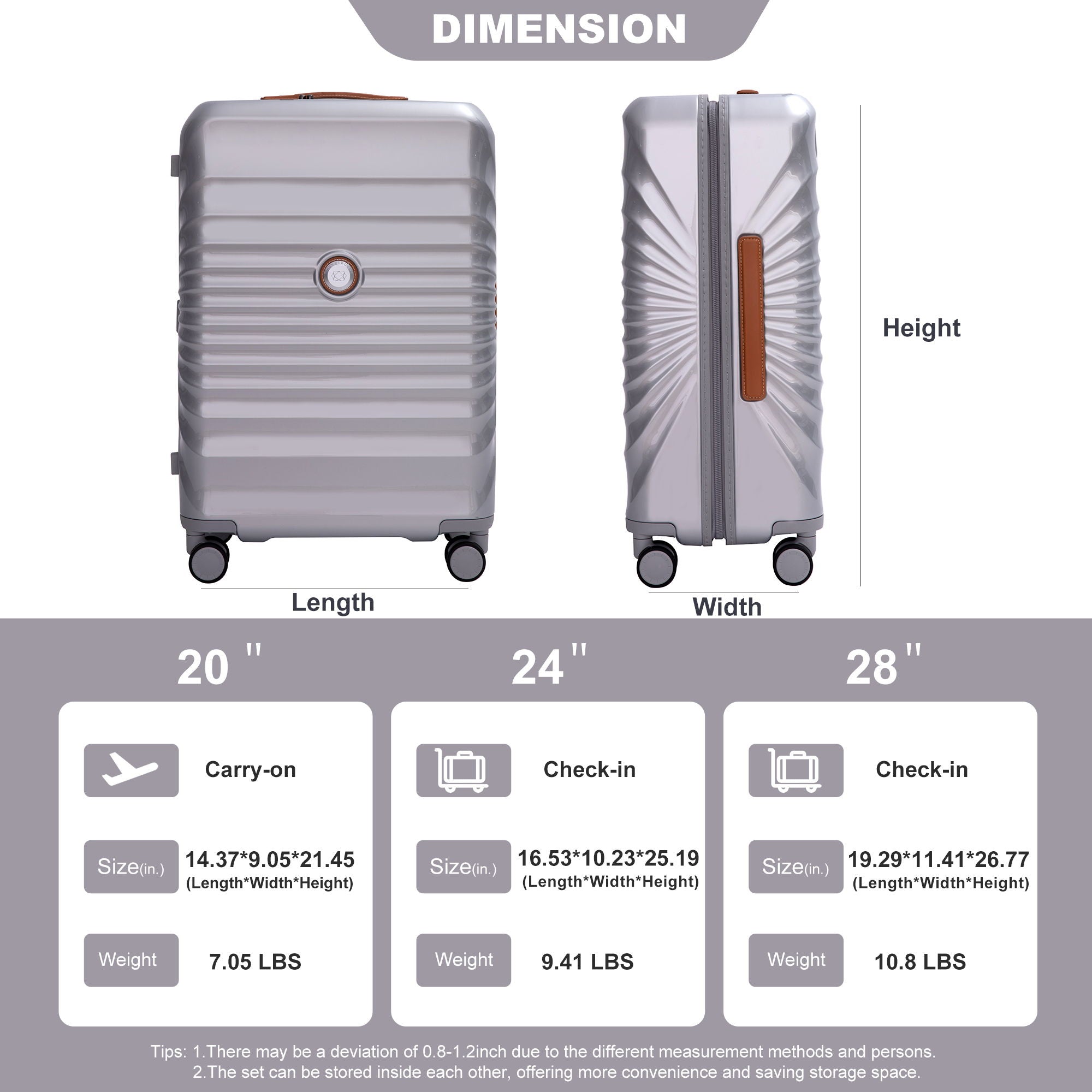 20&quot; Carry On Luggage Lightweight Suitcase Tsa Lock, USB Port, Spinner Wheels