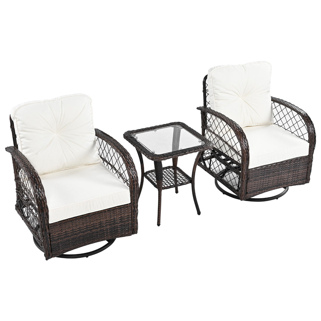 3 Piece Outdoor Chair &amp; Table Set Chat Set, 2 Person Rattan Seating Group