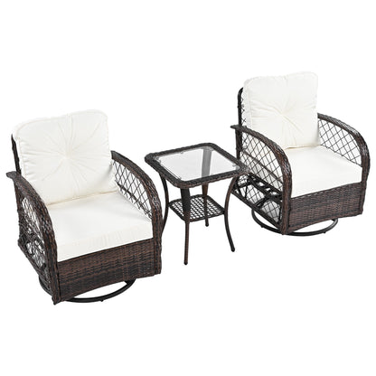 3 Piece Outdoor Chair &amp; Table Set Chat Set, 2 Person Rattan Seating Group