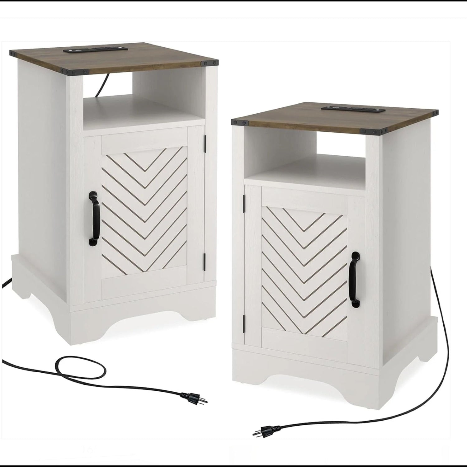 Farmhouse Nightstand With Charging Station &amp; Storage