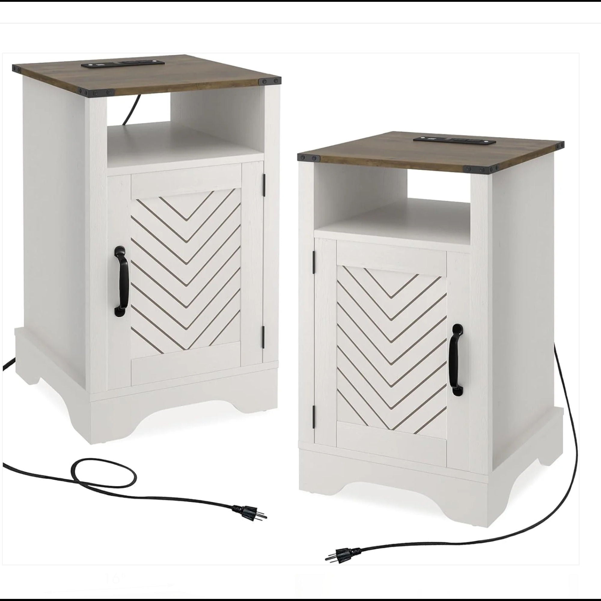 Farmhouse Nightstand With Charging Station &amp; Storage