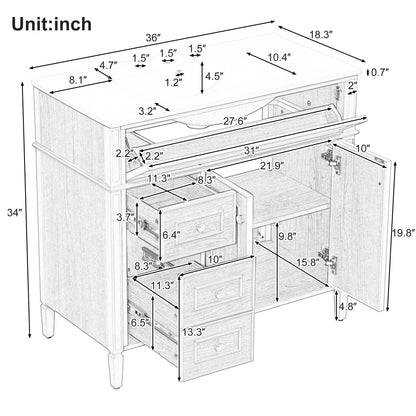 Bathroom Vanity With Sink, 3 Drawers &amp; 2 Doors