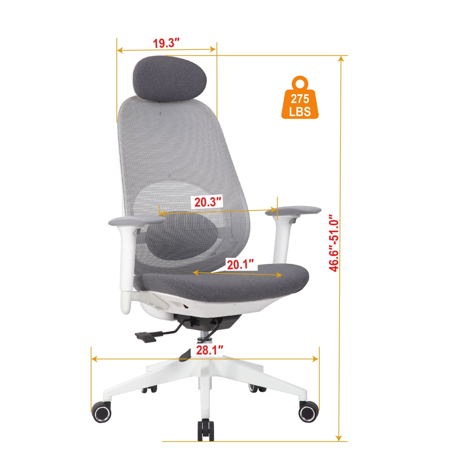 High Back Swivel Desk Chair With Height Adjustable Backrest, 3 Tilt Lock &amp; Rotatable Headrest - Milk White