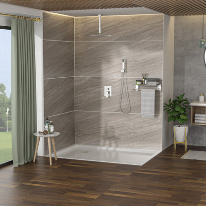 Modern Dual Shower Head System With 16&quot; Ceiling Mount Finish, Stainless Steel And Brass