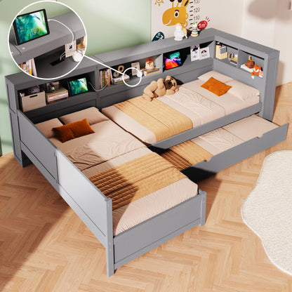 L Shaped Platform Bed With Trundle And Drawer