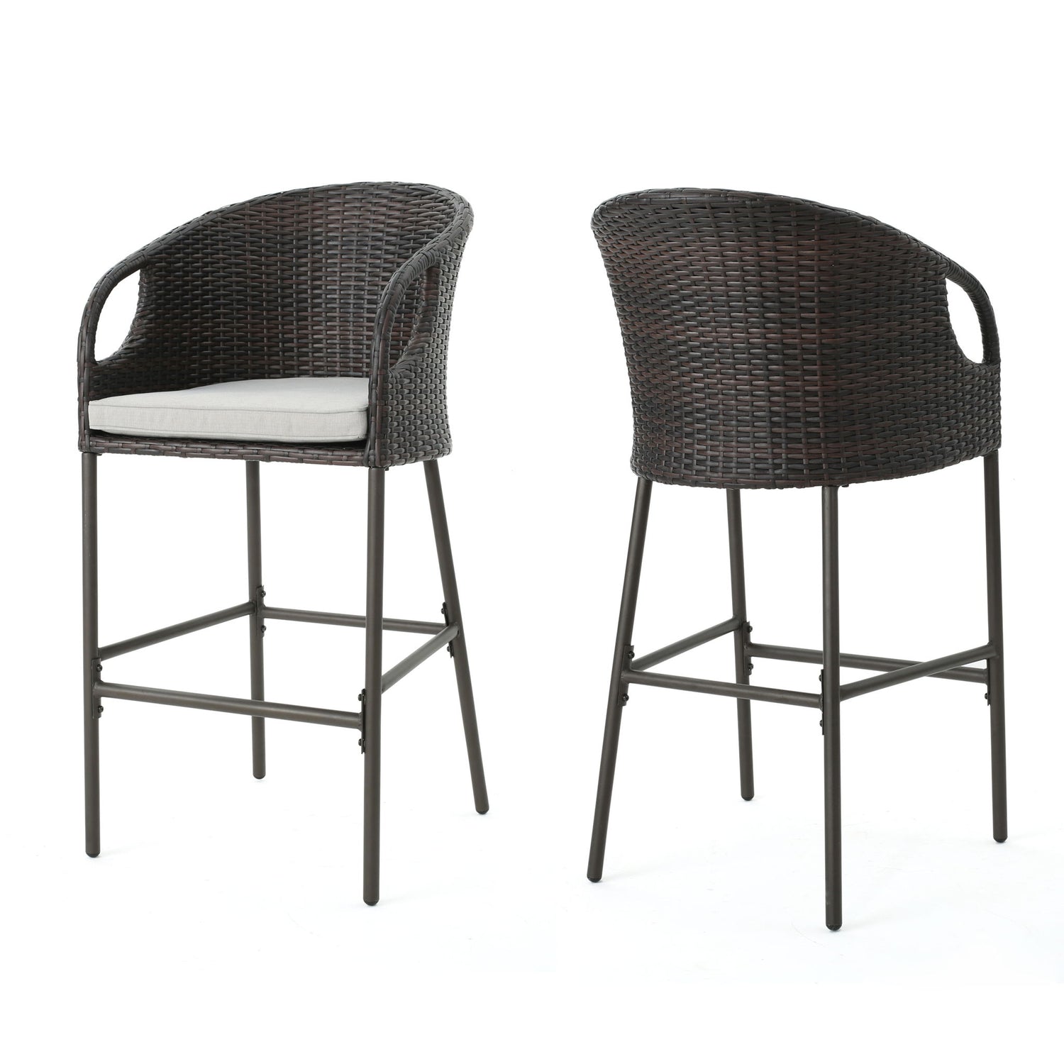 Outdoor 31&quot; Rattan Barstools With Waterproof Cushions (Set of 2) - Multi Brown
