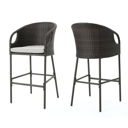 Outdoor 31&quot; Rattan Barstools With Waterproof Cushions (Set of 2) - Multi Brown