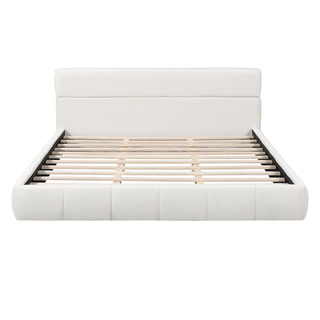 Upholstered Platform Bed Frame With Soft Boucle Headboard
