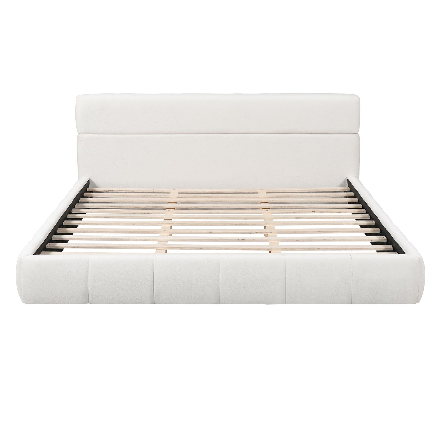 Upholstered Platform Bed Frame With Soft Boucle Headboard