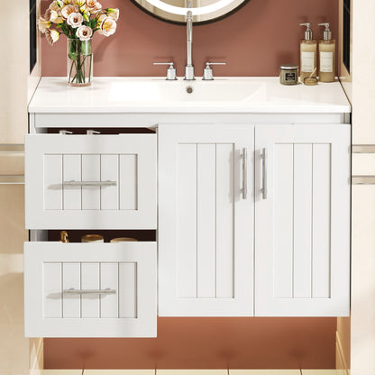Wall Mounted Bathroom Vanity &amp; Sink, 2 Drawers