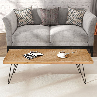 Modern Coffee Table Tea Table, Cocktail Table With With Chevron Pattern &amp; Metal Hairpin Legs For Living Room - Natural