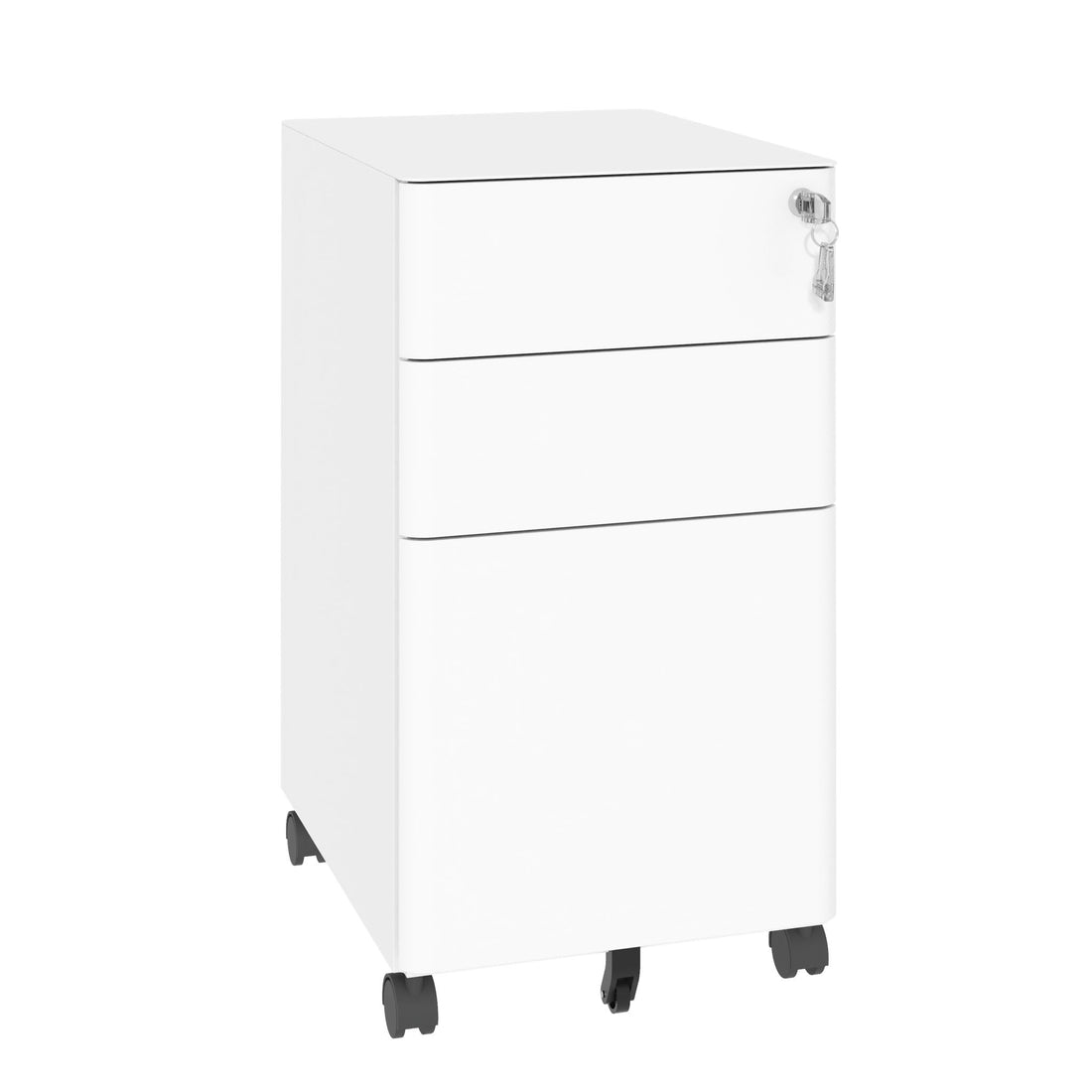 3-Drawer Mobile File Cabinet With Lock, On Wheels, Two Shallow &amp; One Deep Drawer For Office/Home, Fully Assembled - White