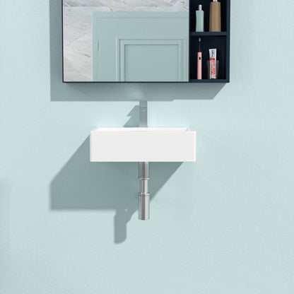 Modern Ceramic Rectangular Wall Mounted Bathroom Sink With Faucet Hole &amp; Overflow