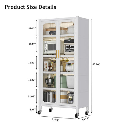 6 Tier Storage Cabinet With Transparent Door, Adjustable Shelves &amp; Wheels