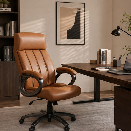 Executive Office Chair, Height Adjustable, Swivel With Padded Armrest &amp; 5 Point Base - Antique Brown