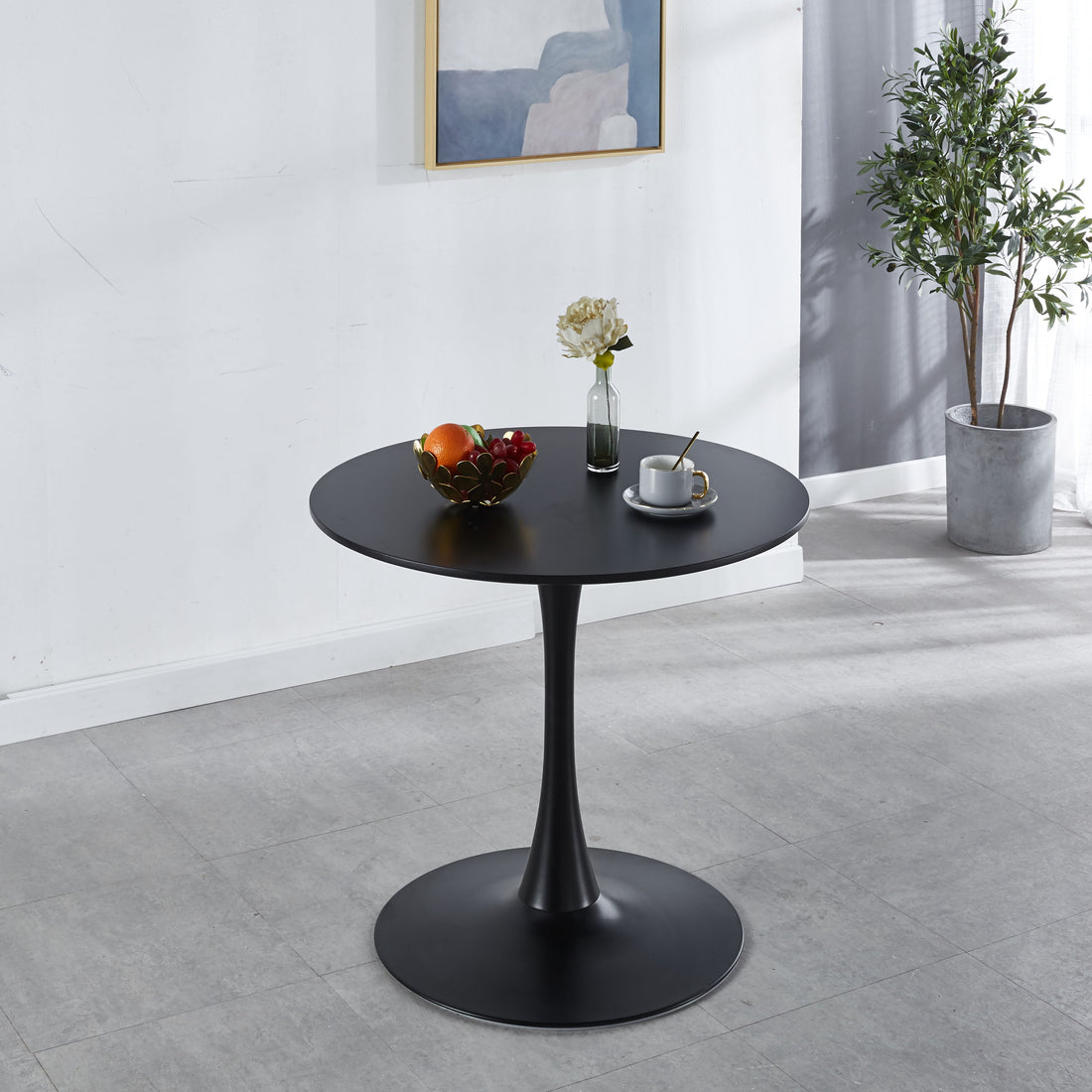 31.5&quot; Tulip Table Mid-Century Dining Table For 2-4 People With Round MDF Table Top, Pedestal Dining Table, End Table Leisure Coffee Table - Black
