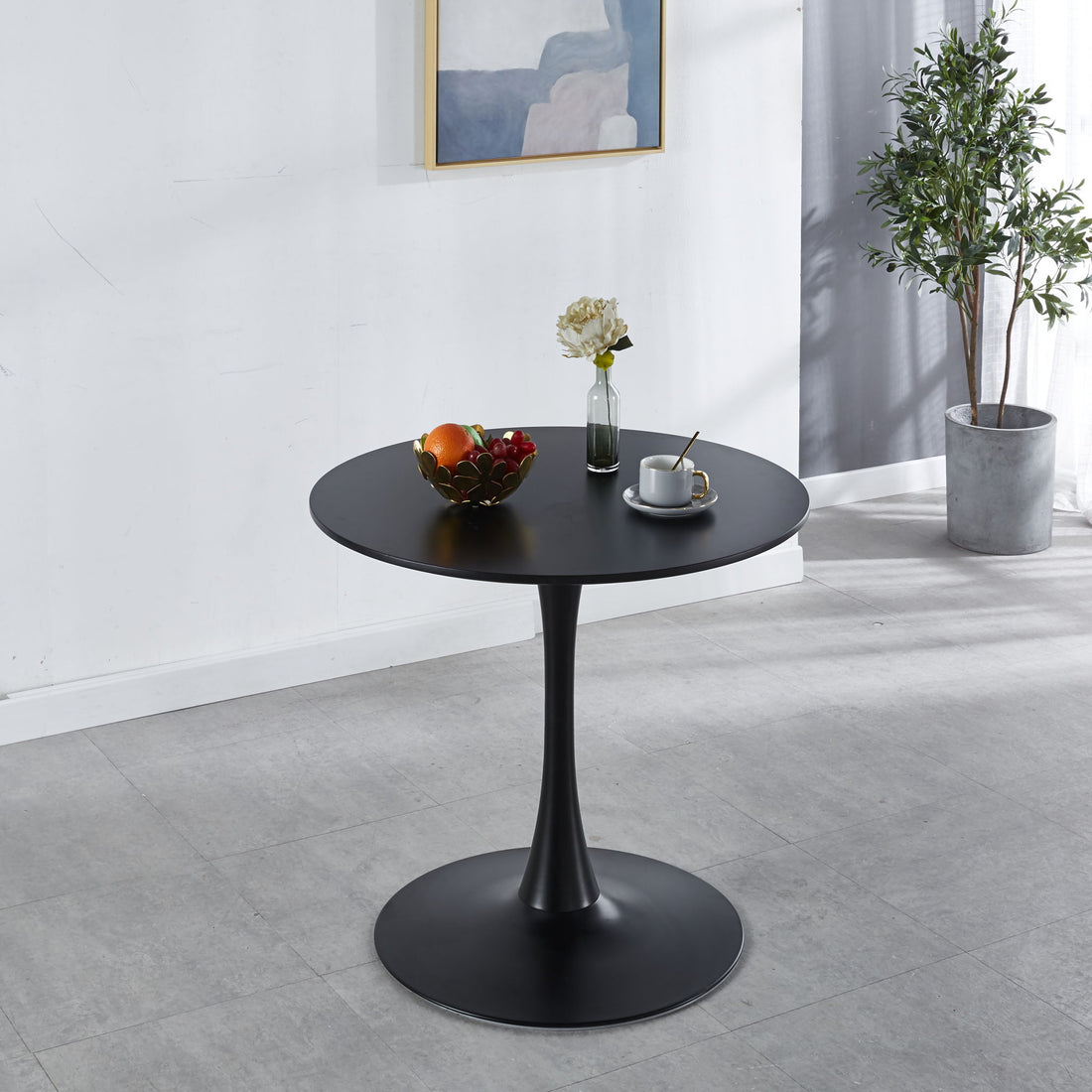 31.5&quot; Tulip Table Mid-Century Dining Table For 2-4 People With Round MDF Table Top, Pedestal Dining Table, End Table Leisure Coffee Table - Black