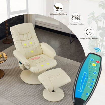 Recliner Chair With Ottoman, 360° Swivel Massage Lounge Chair With 5-Point Vibration &amp; Heated Seat