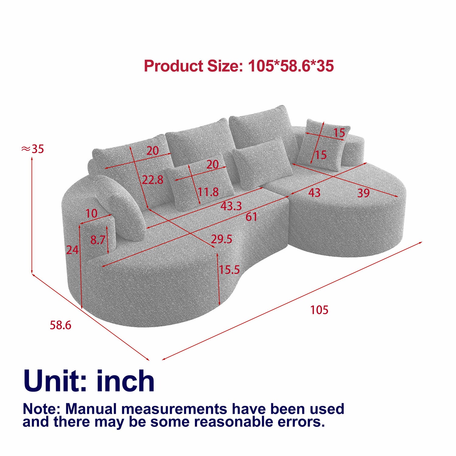 Curved Oversized Sectional Sofa With Extra Deep Seat
