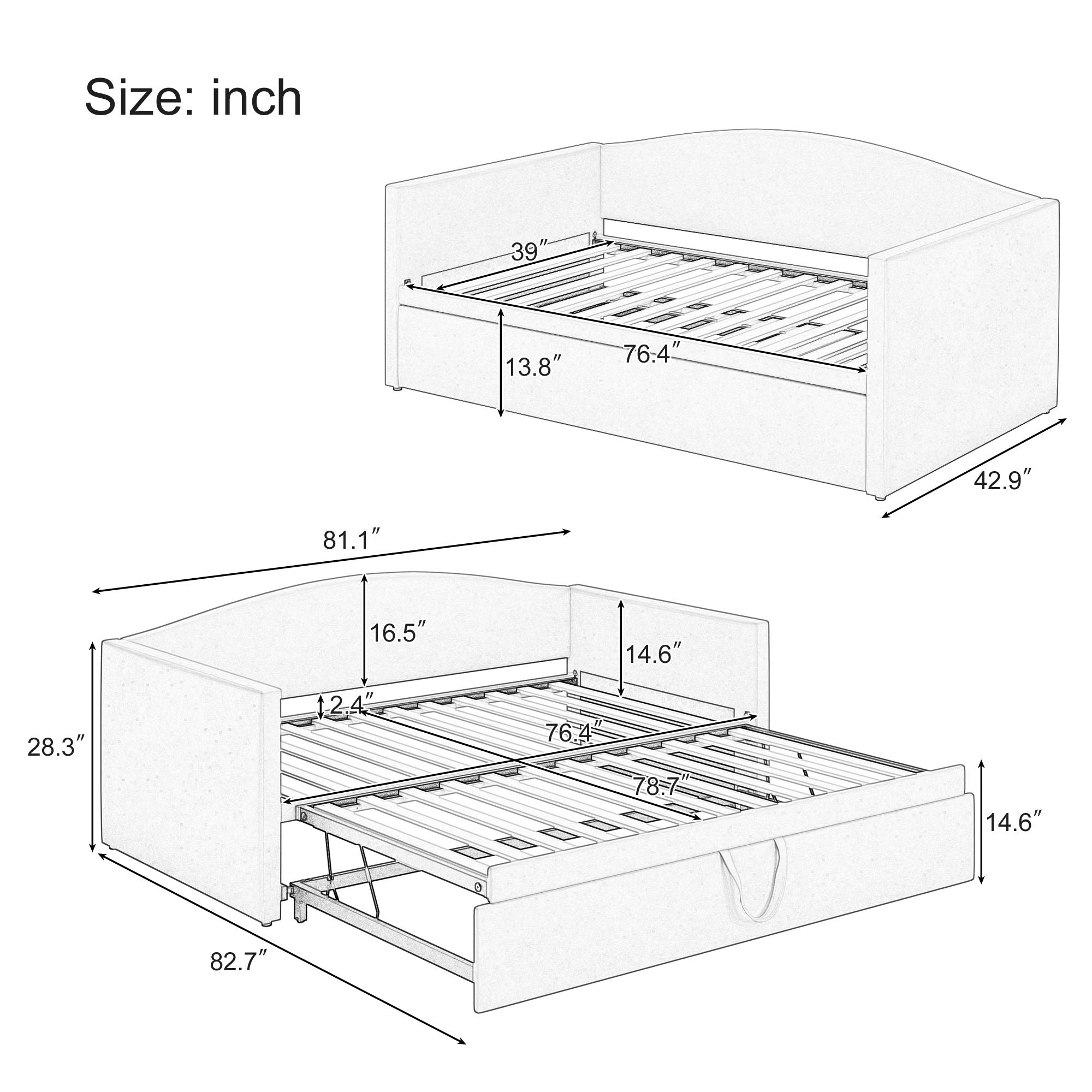 Daybed With Extended Pop Up Trundle, Upholstered Sofa Bed Daybed