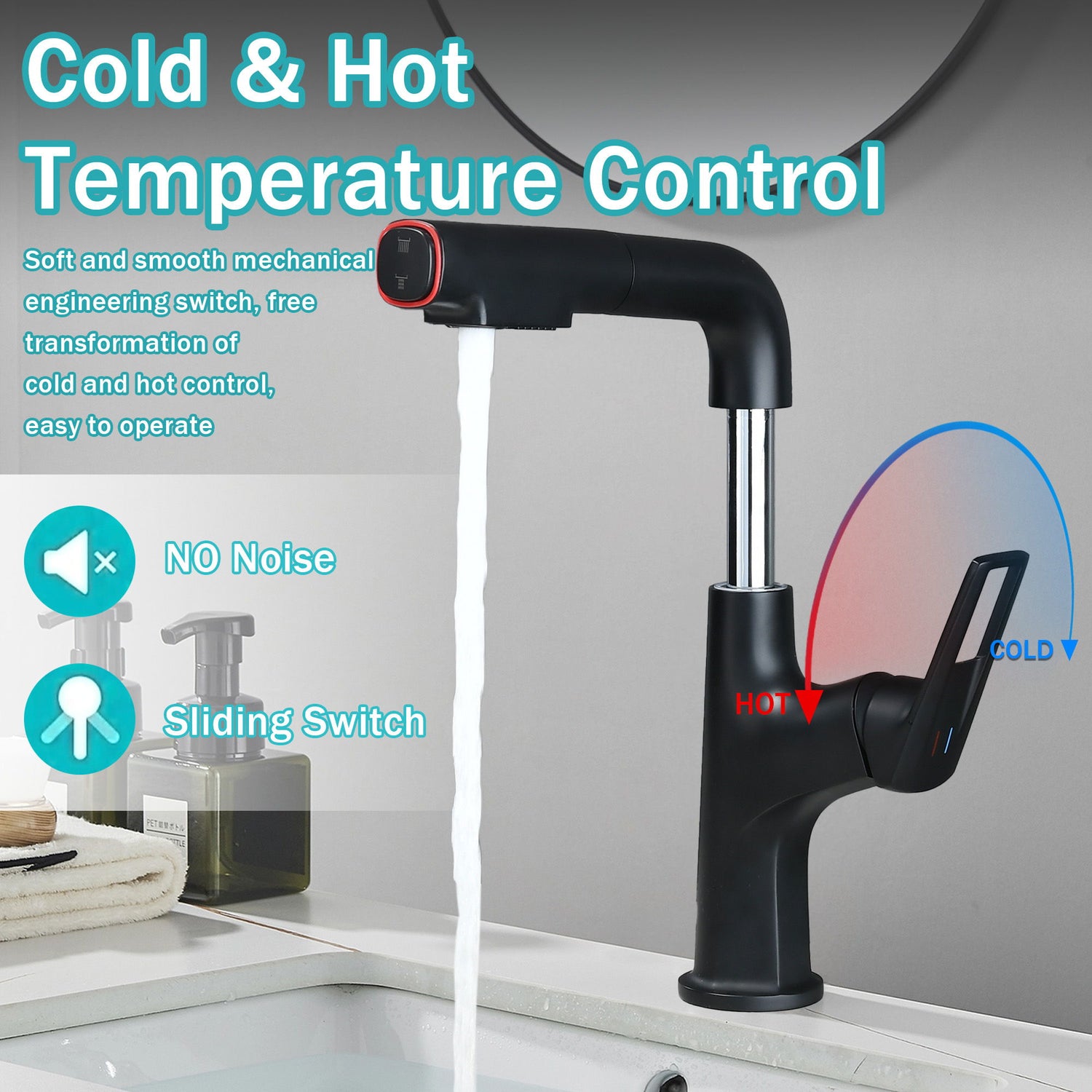 Pull Down Vessel Faucet With Lift Spout &amp; Dual Spray Modes