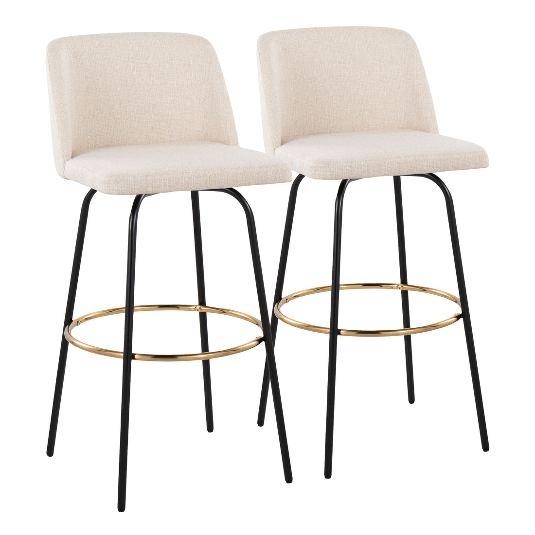 Toriano - Contemporary Fixed Height, Barstool With Swivel &amp; Round Footrest (Set of 2)