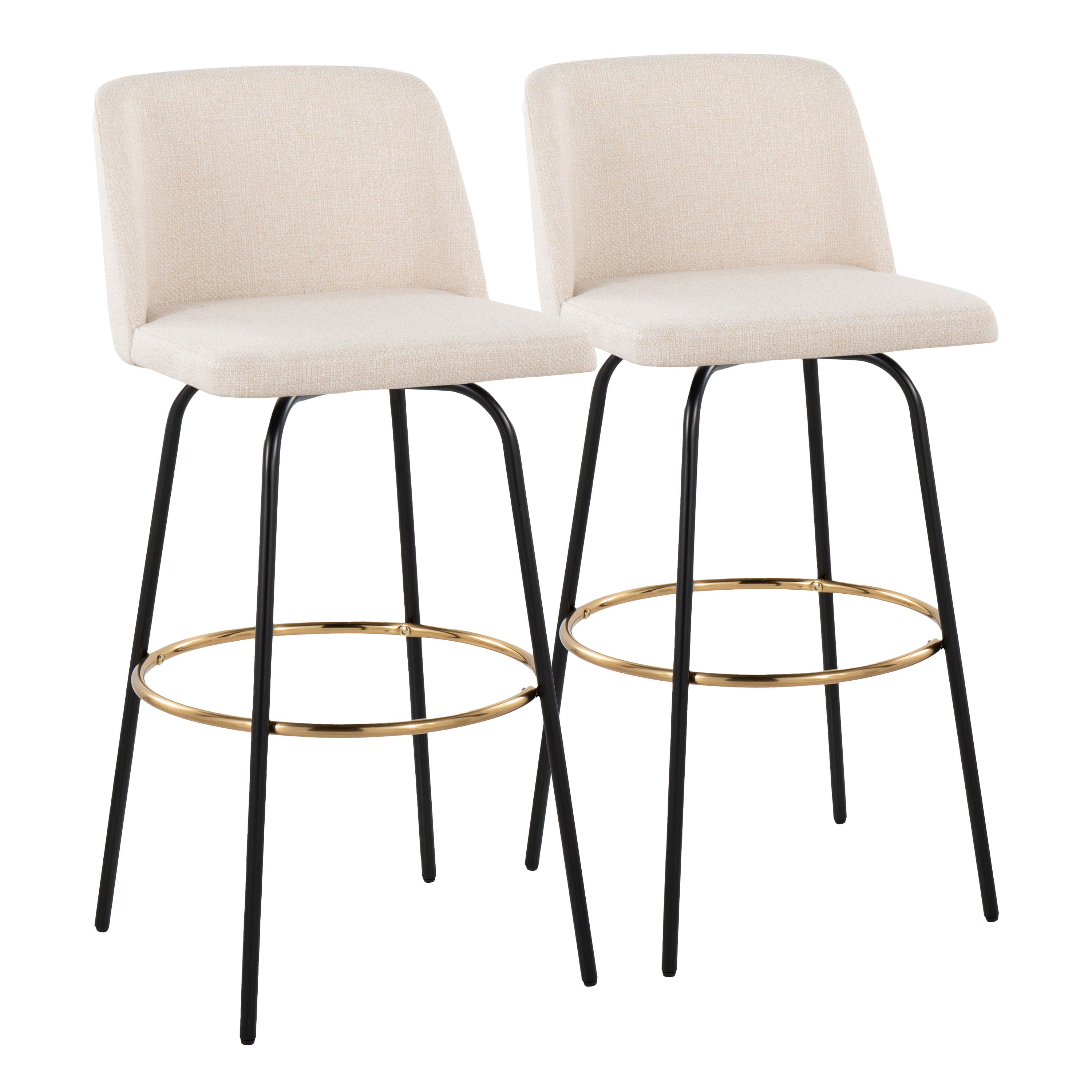 Toriano - Contemporary Fixed Height, Barstool With Swivel &amp; Round Footrest (Set of 2)
