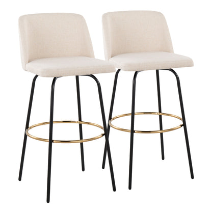 Toriano - Contemporary Fixed Height, Barstool With Swivel &amp; Round Footrest (Set of 2)