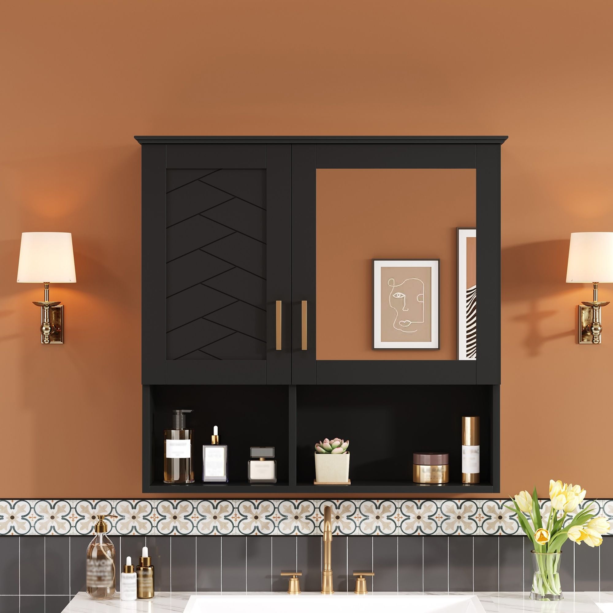 2 In 1 Wall-Mounted Mirror Cabinet With Adjustable Shelves, Soft-Close Doors, High-Definition Mirror &amp; Storage