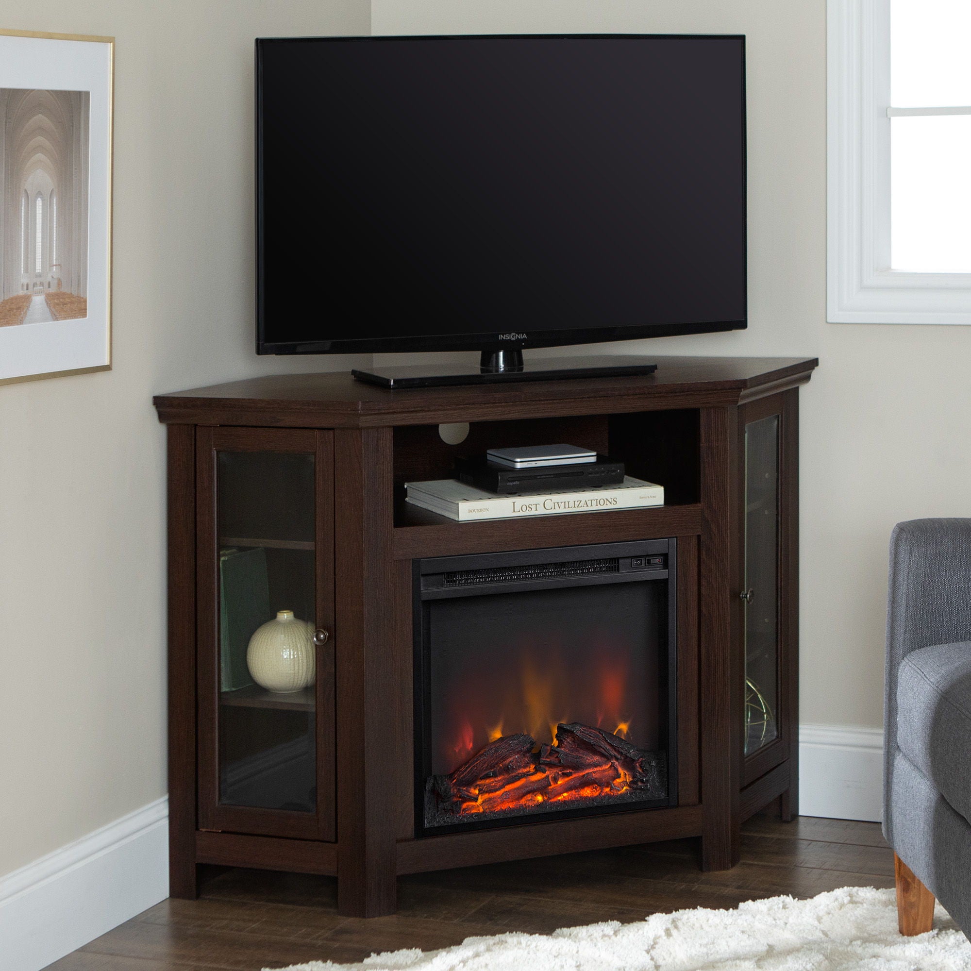 Classic Glass Door Fireplace TV Stand For Tvs Up To 55&quot;