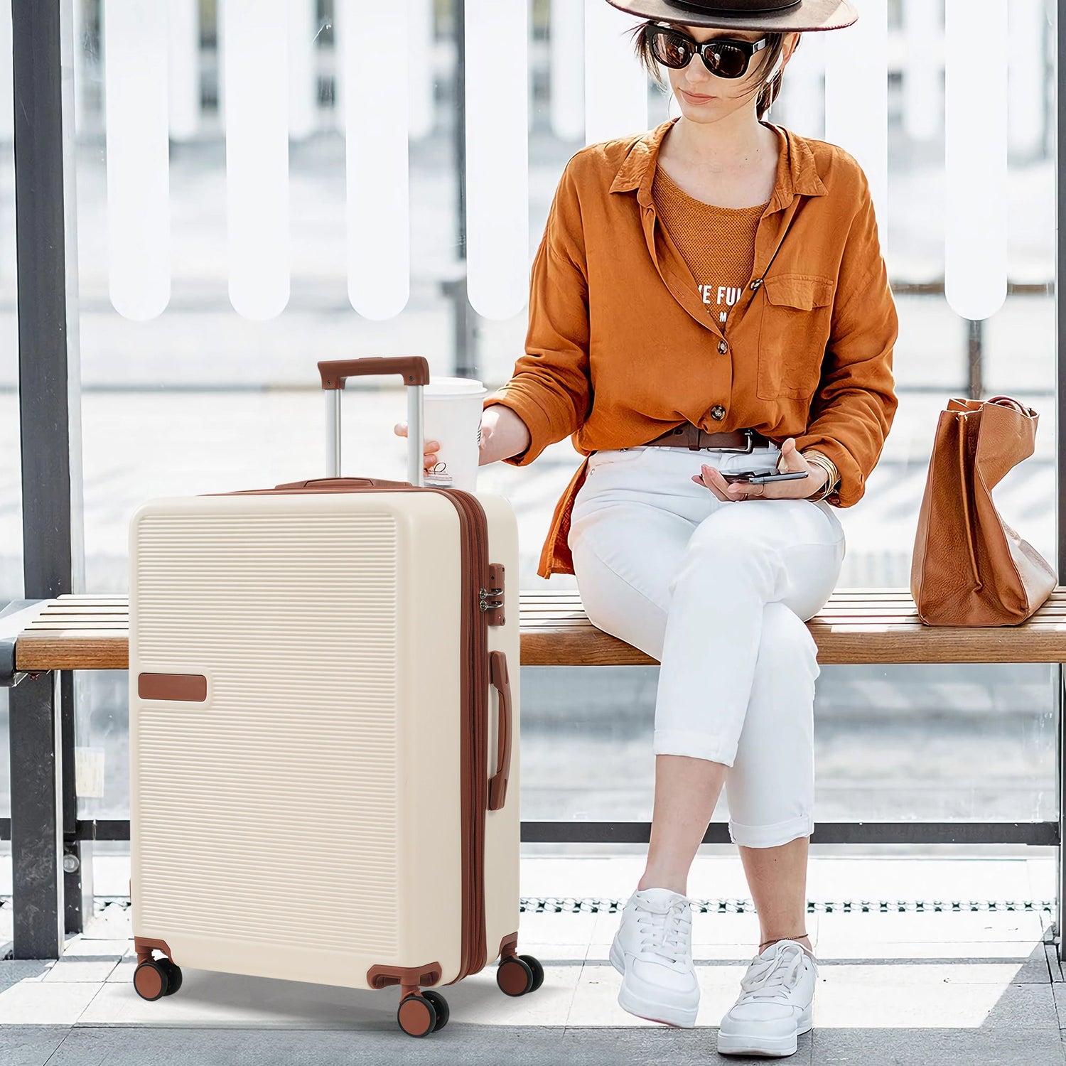 Hardshell Luggage Sets 3 Pieces Contrast Color Suitcase With Spinner Wheels And Tsa Lock 20&quot; 24&quot; 28&quot; Available