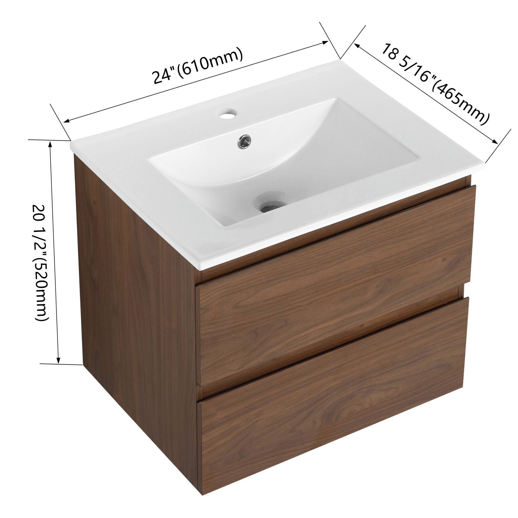 Wall Mounted Bathroom Vanity &amp; Sink, 2 Soft Close Drawers