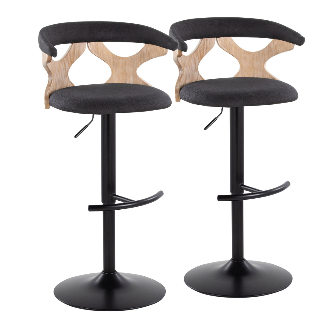 Gardenia - Contemporary Adjustable Barstool &amp; Swivel With Rounded T Footrest (Set of 2)