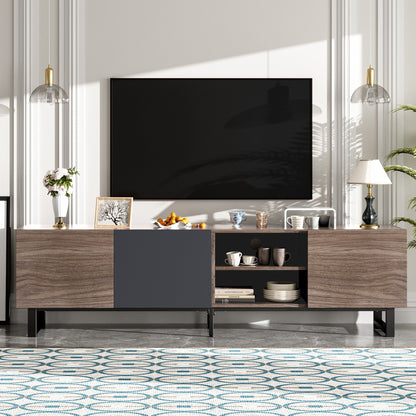 Modern TV With 3 Cabinets &amp; Open Shelves, Color-Matching Media Console Table For Tvs Up To 80&