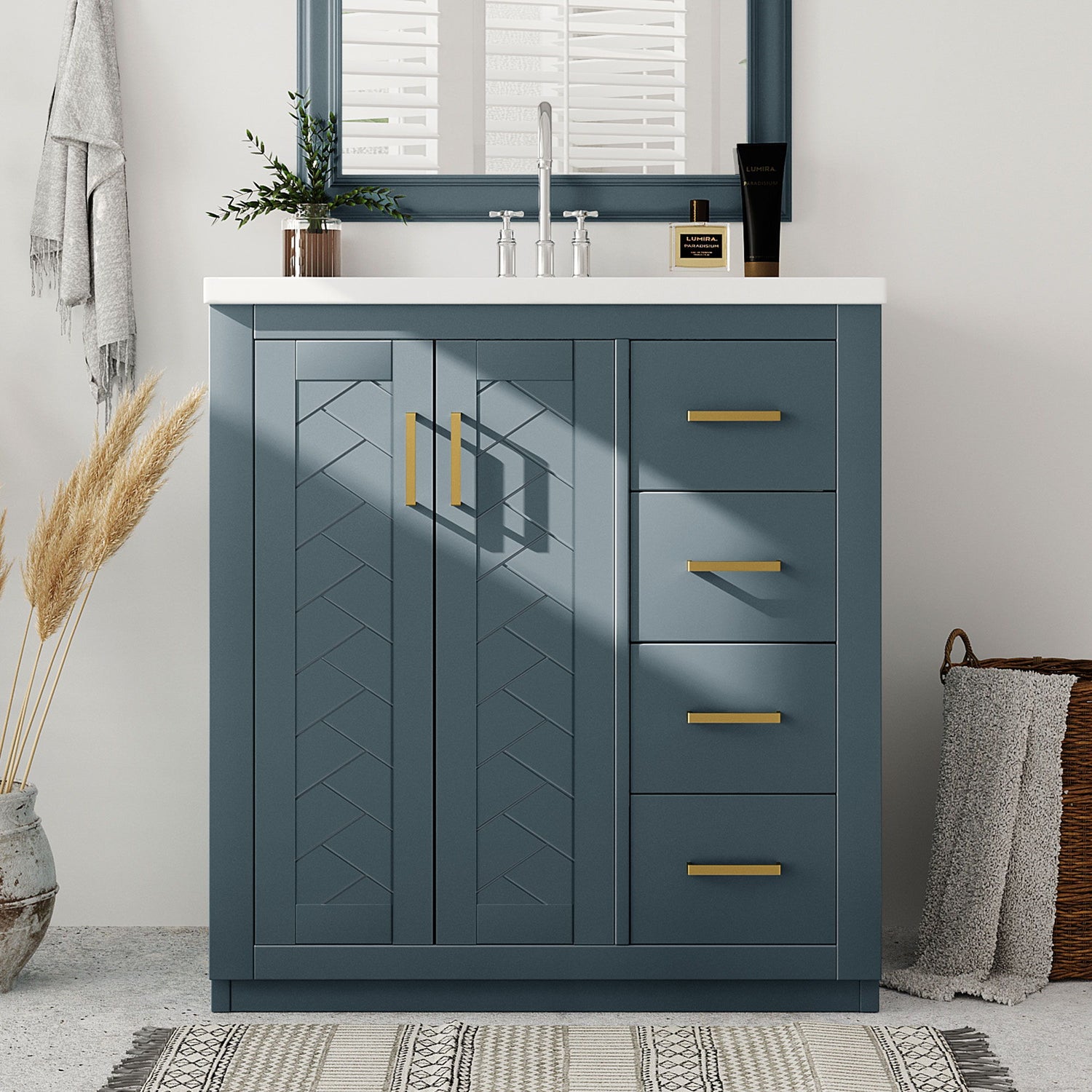 Bathroom Vanity With Sink, Storage Cabinet, Freestanding Set With 3 Drawers &amp; Soft Closing Doors