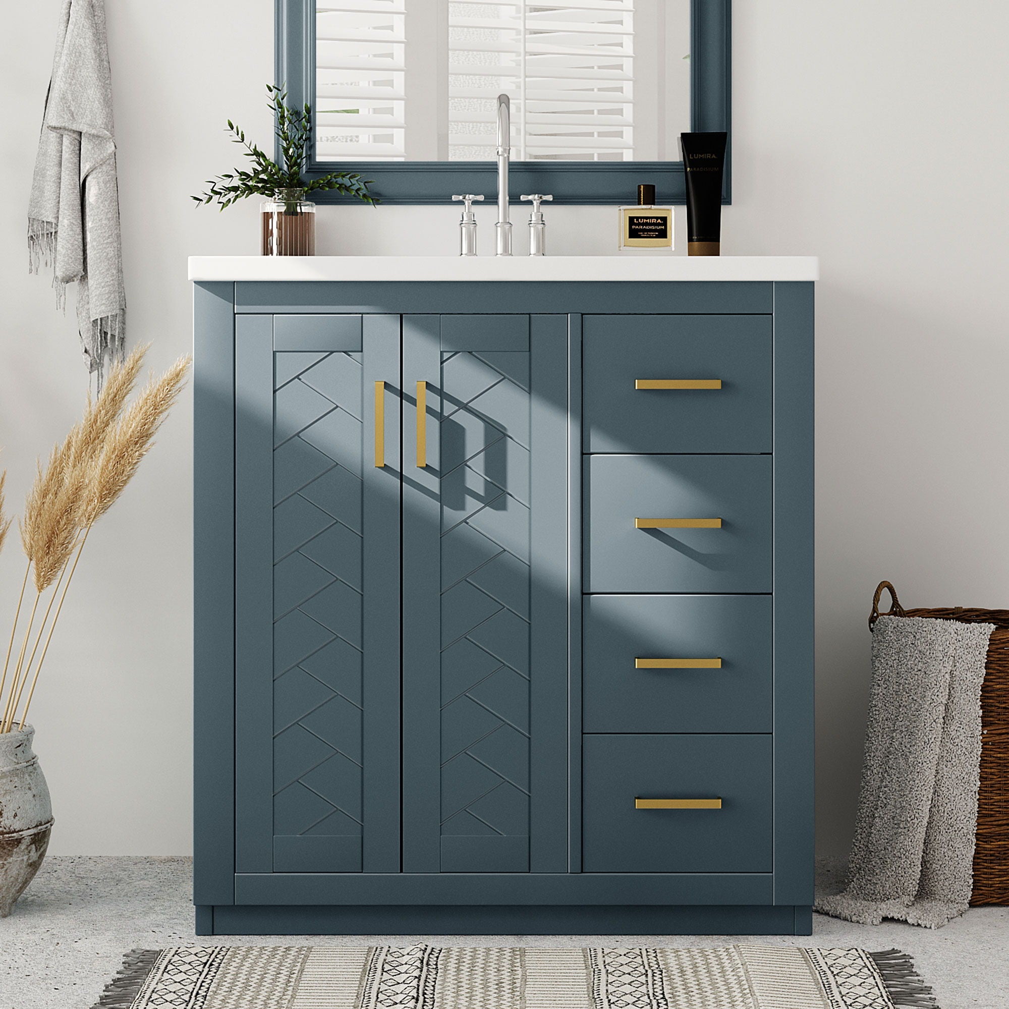 Bathroom Vanity With Sink, Storage Cabinet, Freestanding Set With 3 Drawers &amp; Soft Closing Doors