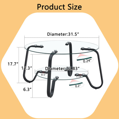 Retro Minimalist Style Metal Frame Double Layer Tempered Glass Coffee Table