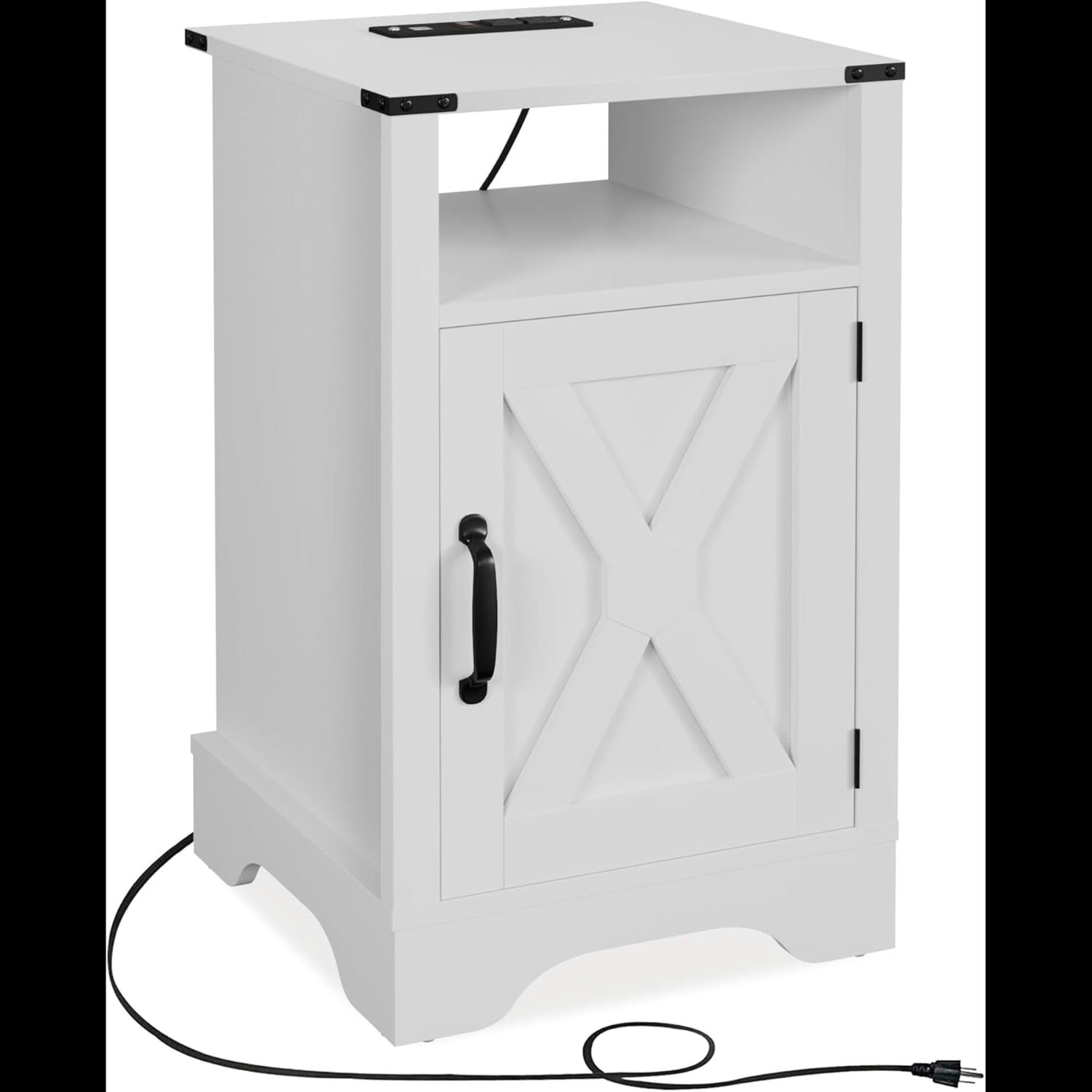 Farmhouse Nightstand, Charging Station &amp; Storage