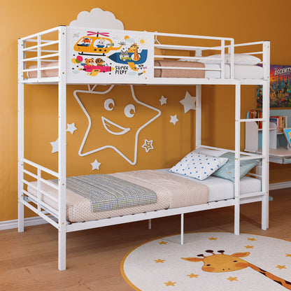 Bunk Bed, Convertible To 2 Separate Twin Size Beds With Full Length Guardrail &amp; Ladder, No Box Spring Needed - White