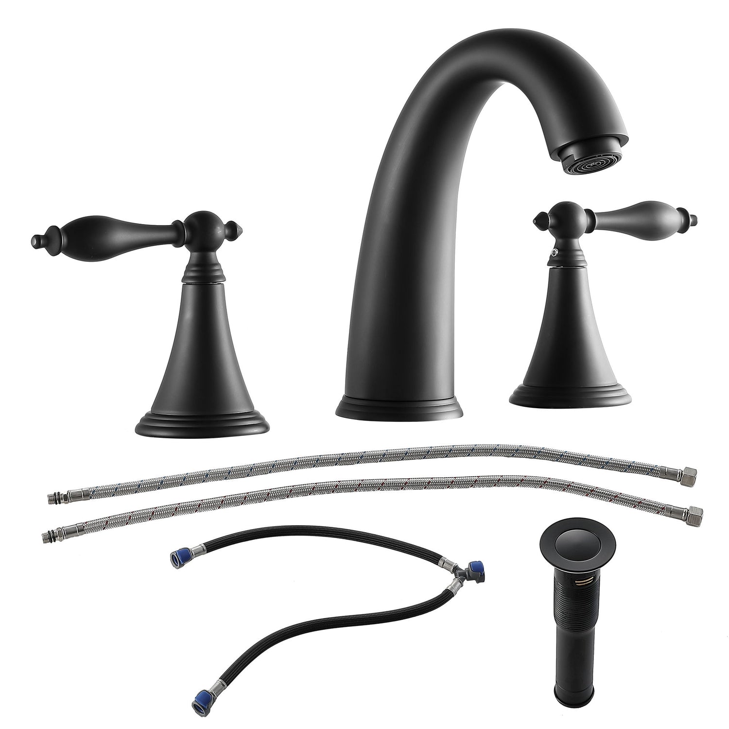 Elegant 2 Handle Widespread Bathroom Faucet With Pop Up Drain And Water Supply Lines