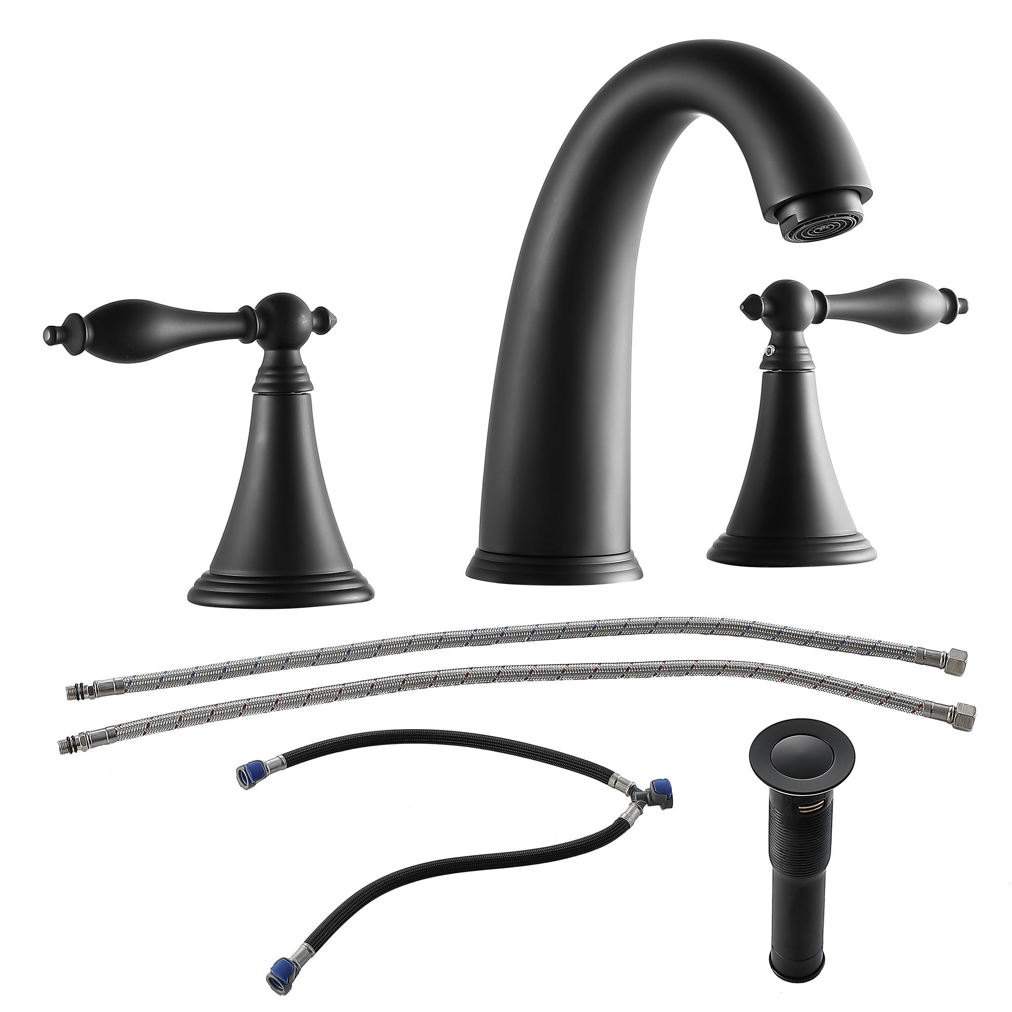 Elegant 2 Handle Widespread Bathroom Faucet With Pop Up Drain And Water Supply Lines