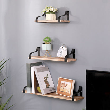 Floating Shelves, Long Wall Shelves (Set of 3), Wall Mounted Shelves &amp; Brackets For Bedroom - Natural Wood