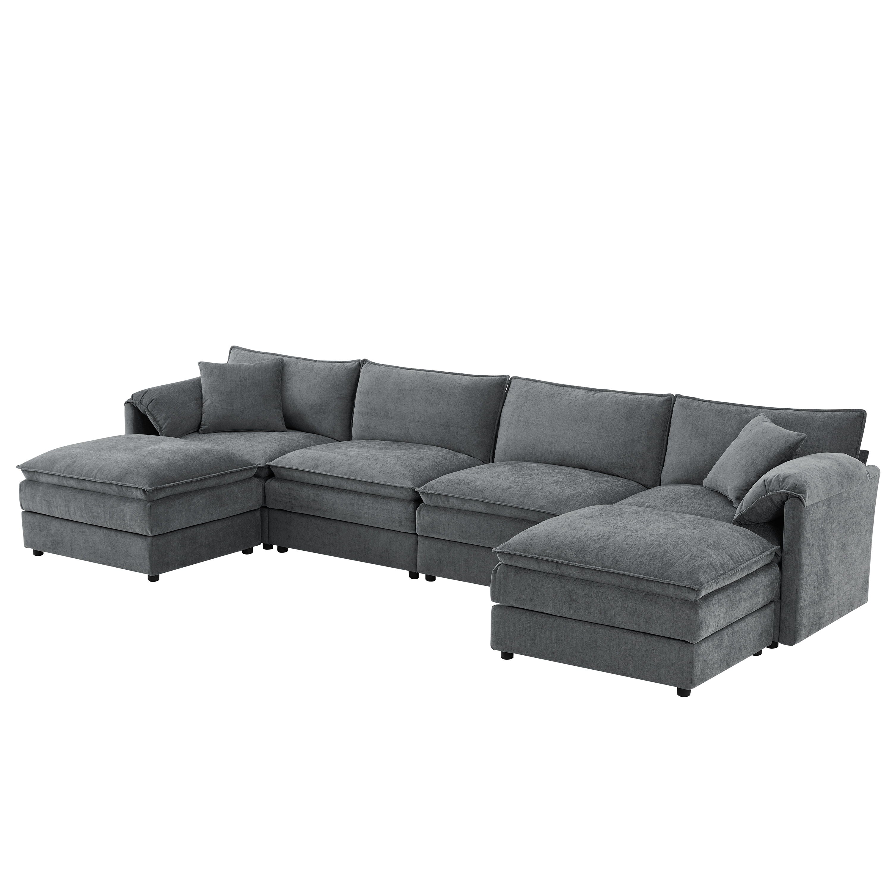 Modular Sectional With Deep And Wide Seat, Cloud Couch Set With Double Cushions Sofa With Movable Ottoman