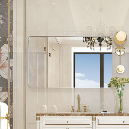 Rounded Corner Rectangle Bathroom Mirror For Wall Metal Frame Wall Mounted Bathroom Mirror Vanity Bathroom Mirror (Horizontal &amp; Vertical)
