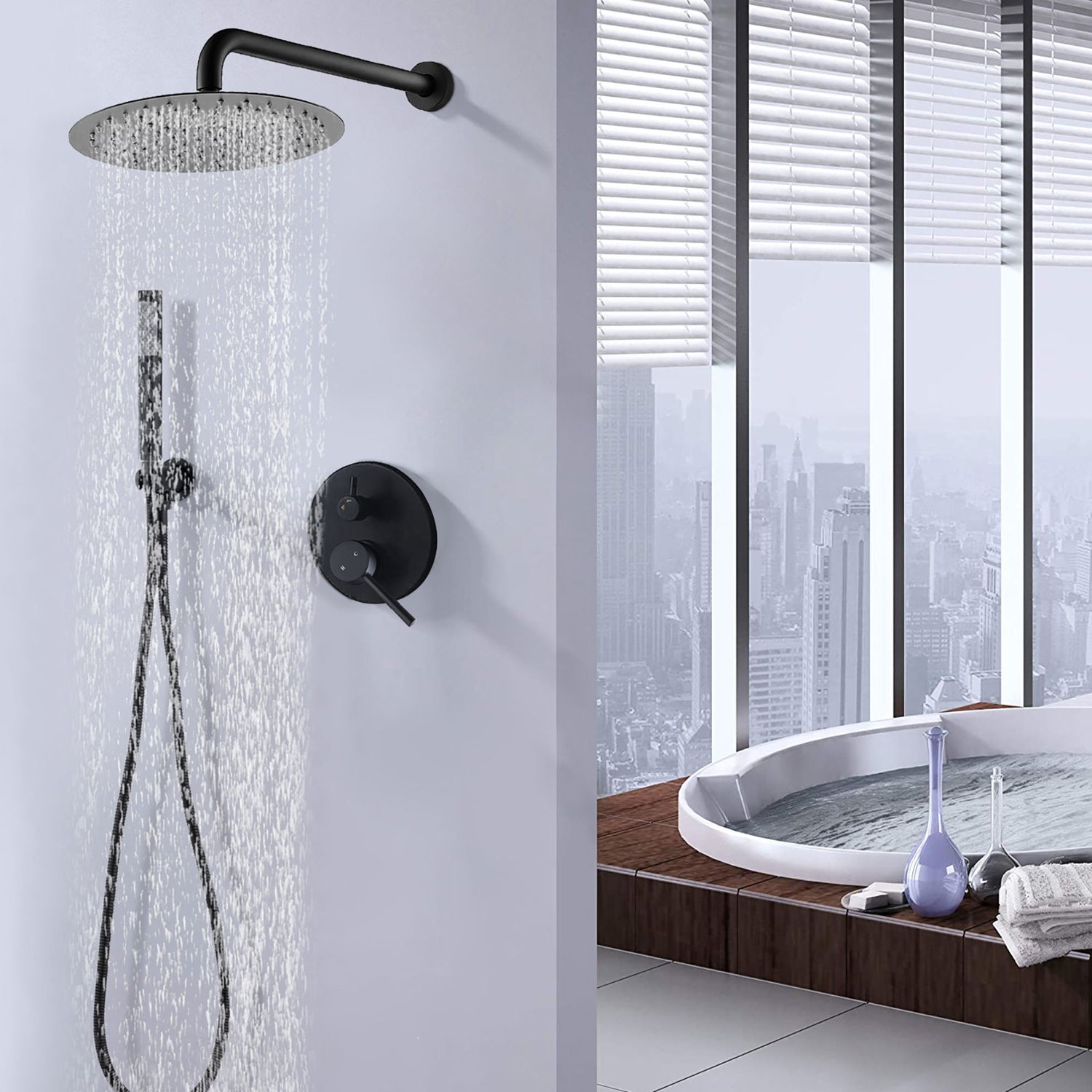 Elegant 10&quot; Round Rain Shower Head And Handheld Set With Adjustable Tilt And Dual Modes