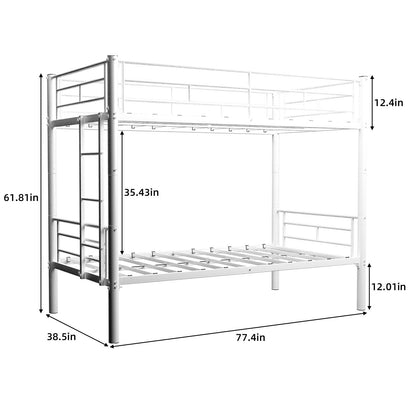 Metal Bunk Bed For Kids, Convertible Bedframe With Ladders &amp; Guardrail