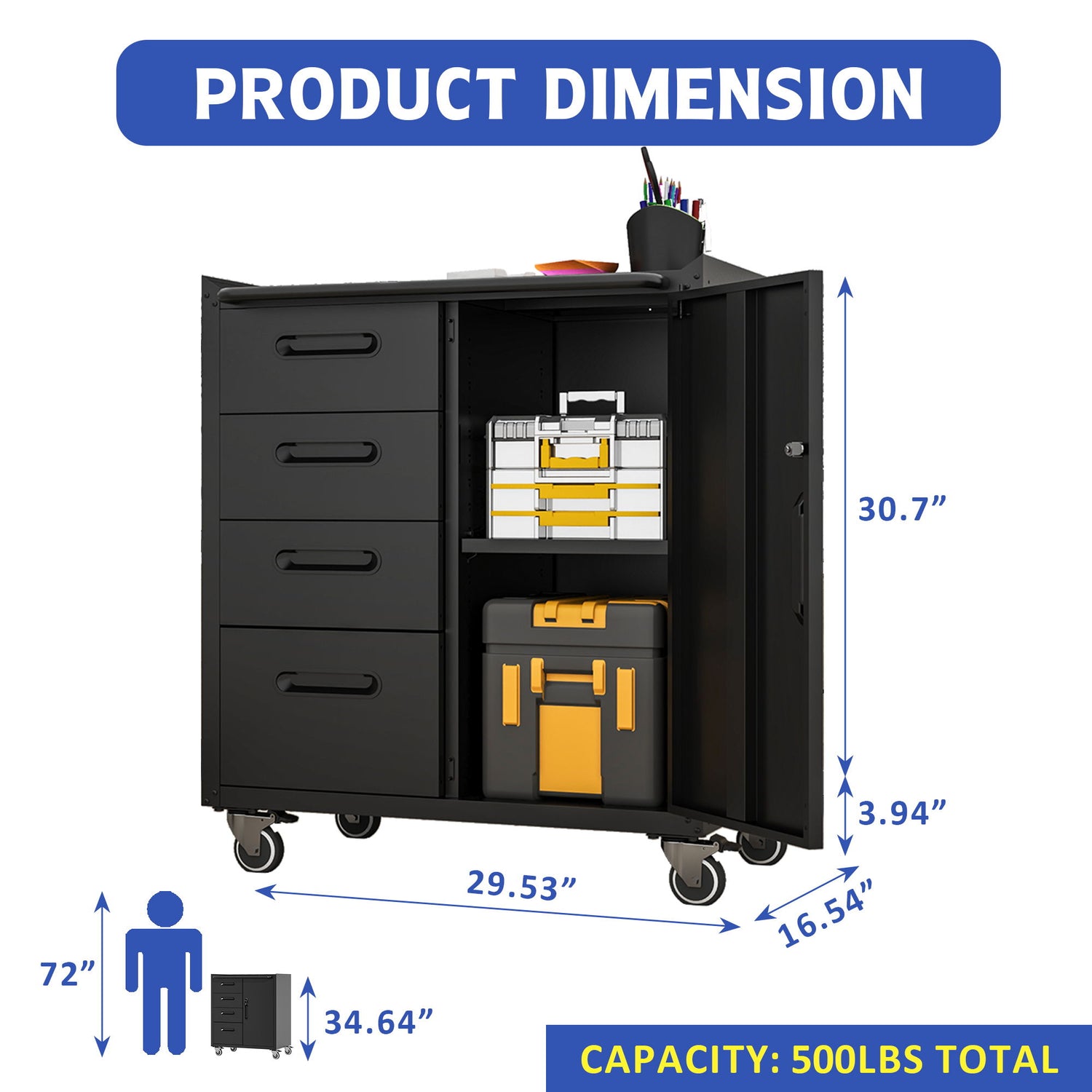 Sturdy Metal Tool Storage Cabinet With Wheels Durable Garage, Office &amp; Home Organizer Steel