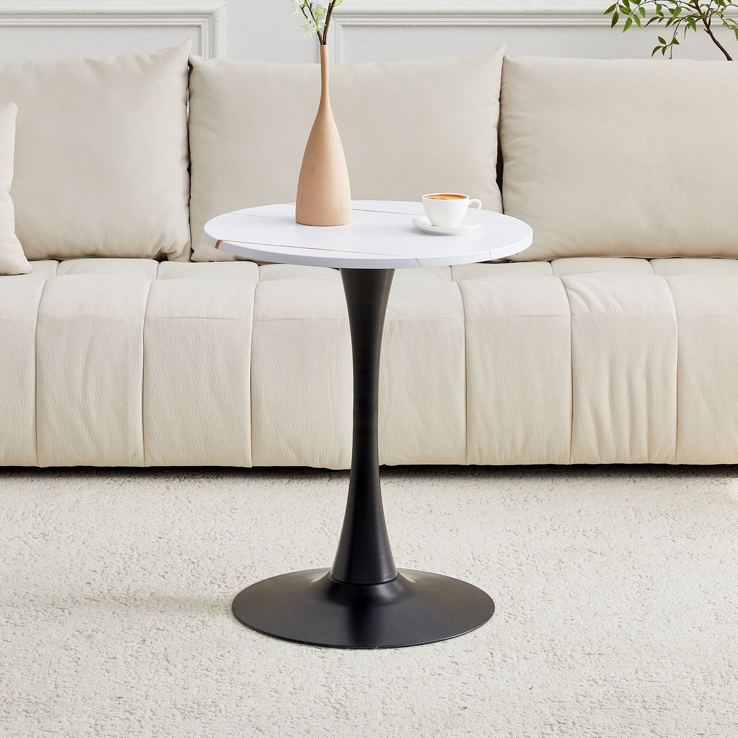 Round Dining Table With Thickened Engineered Wood Top And Metal Pedestal, 23.6" Diameter For Kitchen, Living Room, Small Spaces