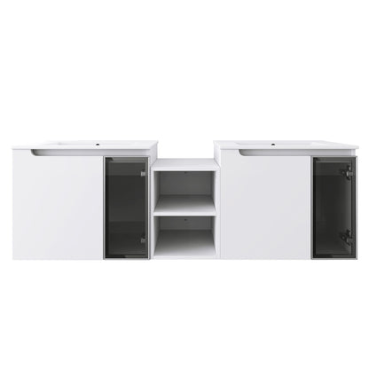 Wall Mounted Bathroom Vanity With Sink, Soft Close Doors, Cabinet &amp; Half Door
